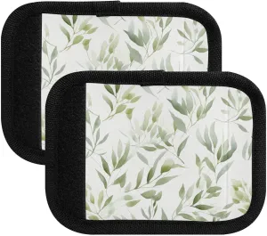 SPRIPORT Watercolor Green Leaves 2 Pack Luggage Handle Wraps for Suitcase Identifier Luggage Makers Covers with ID Tag Luggage Bag Grip Protector Saddle for Flying Airplane Travel Handbag