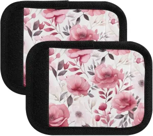 SPRIPORT Watercolor Pink Flowers 2 Pack Luggage Handle Wraps for Suitcase Identifier Luggage Makers Covers with ID Tag Luggage Bag Grip Protector Saddle for Flying Airplane Travel Handbag