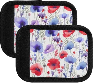 SPRIPORT Watercolor Poppies Flowers Wildflower 2 Pack Luggage Handle Wraps for Suitcase Identifier Luggage Makers Covers with ID Tag Luggage Bag Grip Protector Saddle for Flying Travel Shopping