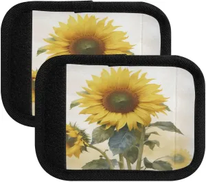 SPRIPORT Watercolor Sunflowers 2 Pack Luggage Handle Wraps for Suitcase Identifier Luggage Makers Covers with ID Tag Luggage Bag Grip Protector Saddle for Shopping Bag Handbag Flying Airplane Travel