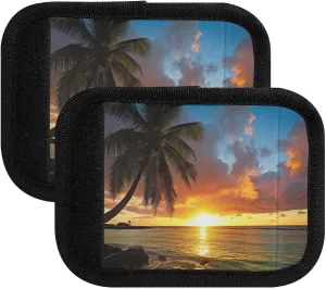 SPRIPORT Watercolor Tropical Tree Sunset 2 Pack Luggage Handle Wraps for Suitcase Identifier Luggage Makers Covers with ID Tag Luggage Bag Grip Protector Saddle for Flying Airplane Travel