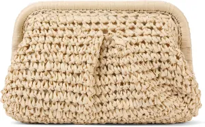 Straw Clutch Purses for Women Cloud Dumpling Pouch Straw crossbody Handbag Summer Beach Woven Shoulder Bags