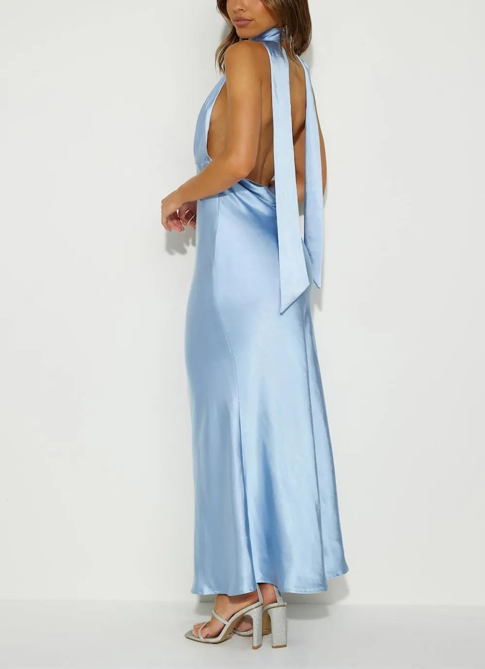 Summer Satin Halter Deep V Neck Backless Maxi Dresses for Women 2025 Silky Sleeveless Open Back Wedding Guest Long Dress