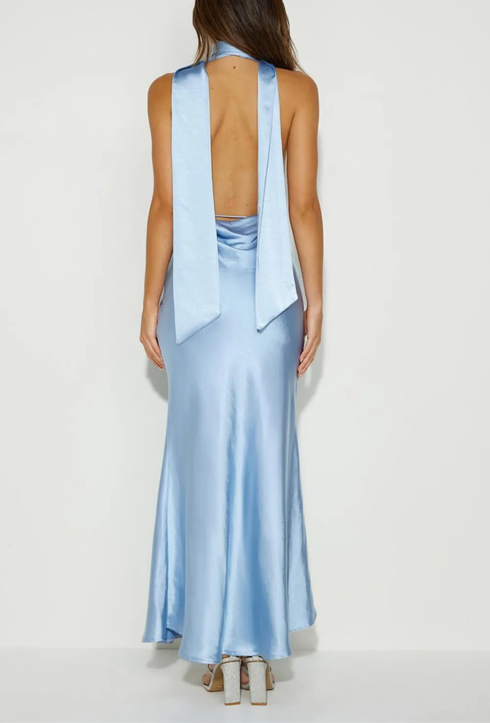Summer Satin Halter Deep V Neck Backless Maxi Dresses for Women 2025 Silky Sleeveless Open Back Wedding Guest Long Dress