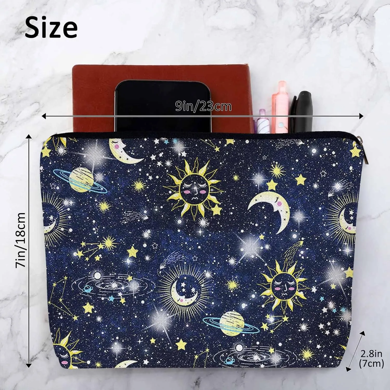Sun Moon Makeup Bags Makeup Organizer, Cosmos Galaxy Sun Moon Universe Space Flax Toiletry Bags Travel Cosmetic Bag Makeup Purse Pouch Skincare Bag Wallet Bags For Women Female Mom Daughter