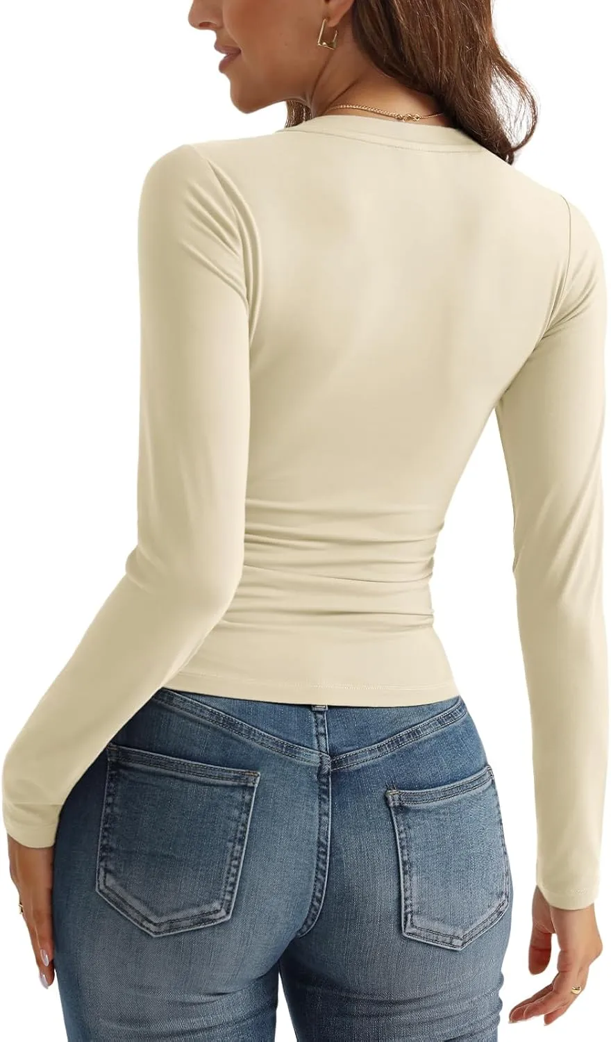 SUNBS Womens 3 Pack Long Sleeve Shirts V Neck Going Out Slim Fit Causal Crop Layering Tops 2025 Fall Fashion Clothes