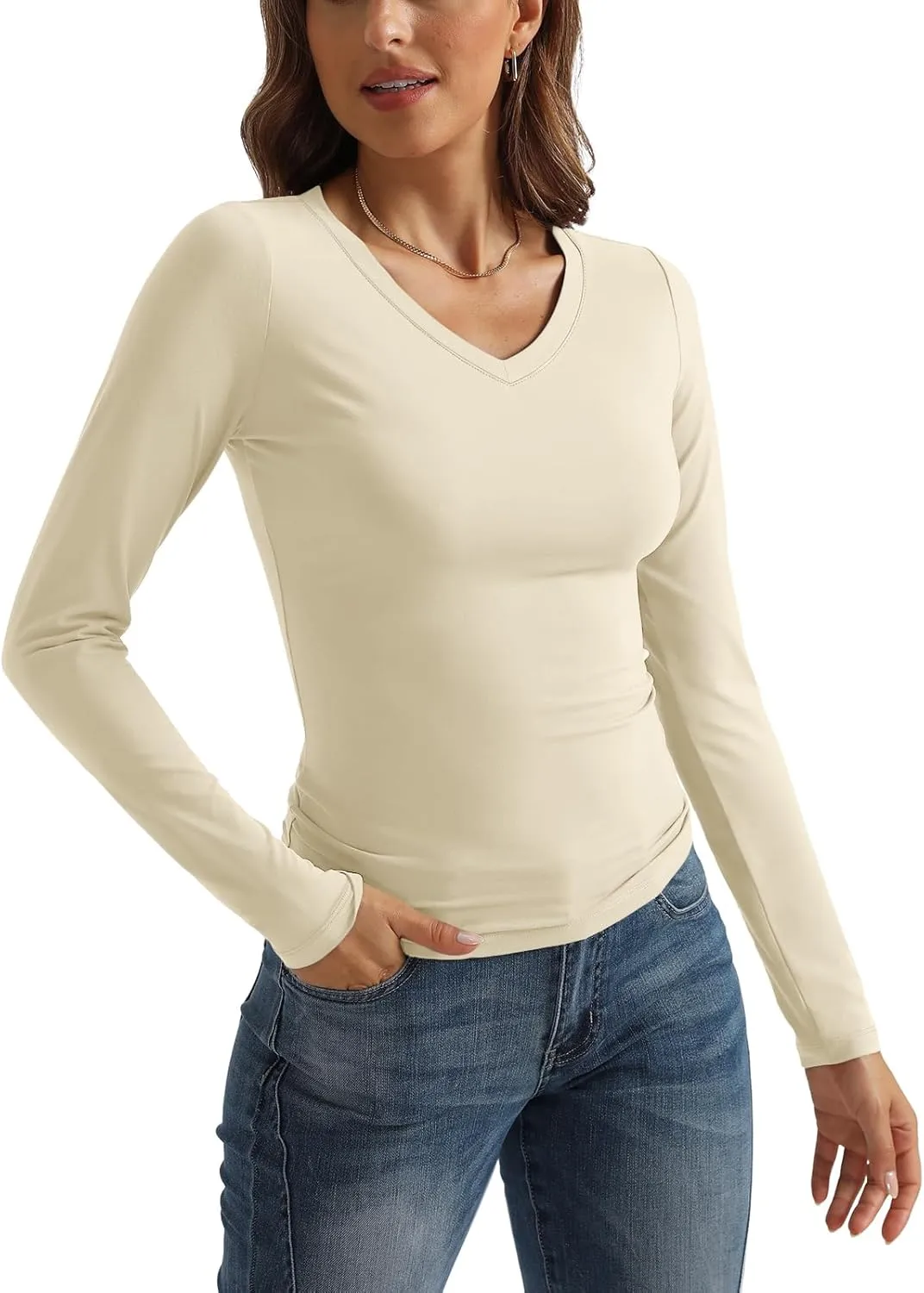 SUNBS Womens 3 Pack Long Sleeve Shirts V Neck Going Out Slim Fit Causal Crop Layering Tops 2025 Fall Fashion Clothes