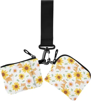 Sunflowers Shiba Inu Dual Wristlet Wallets for Women Mini Fashion Women's Money Organizers with Zipper Coin Pocket for Ladies Girls 2 Packs