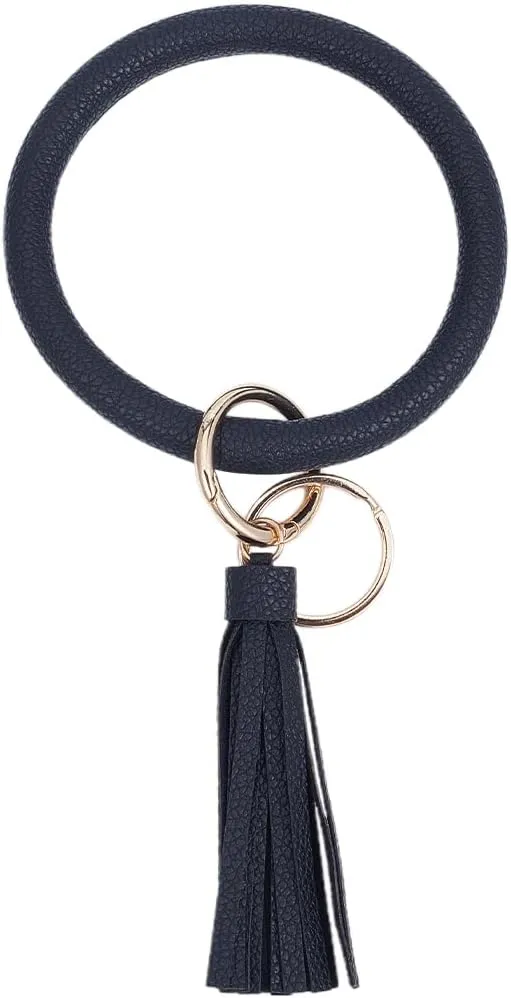 SUNNYCLUE 1 Box 1pc Wristlet Keychain Holder Wrist Bracelet Keychain Imitation Leather Black Western Oversized Wristlet Bangle Straps Key Rings Chains Holder With Tassle For Men Adults Keys Chains
