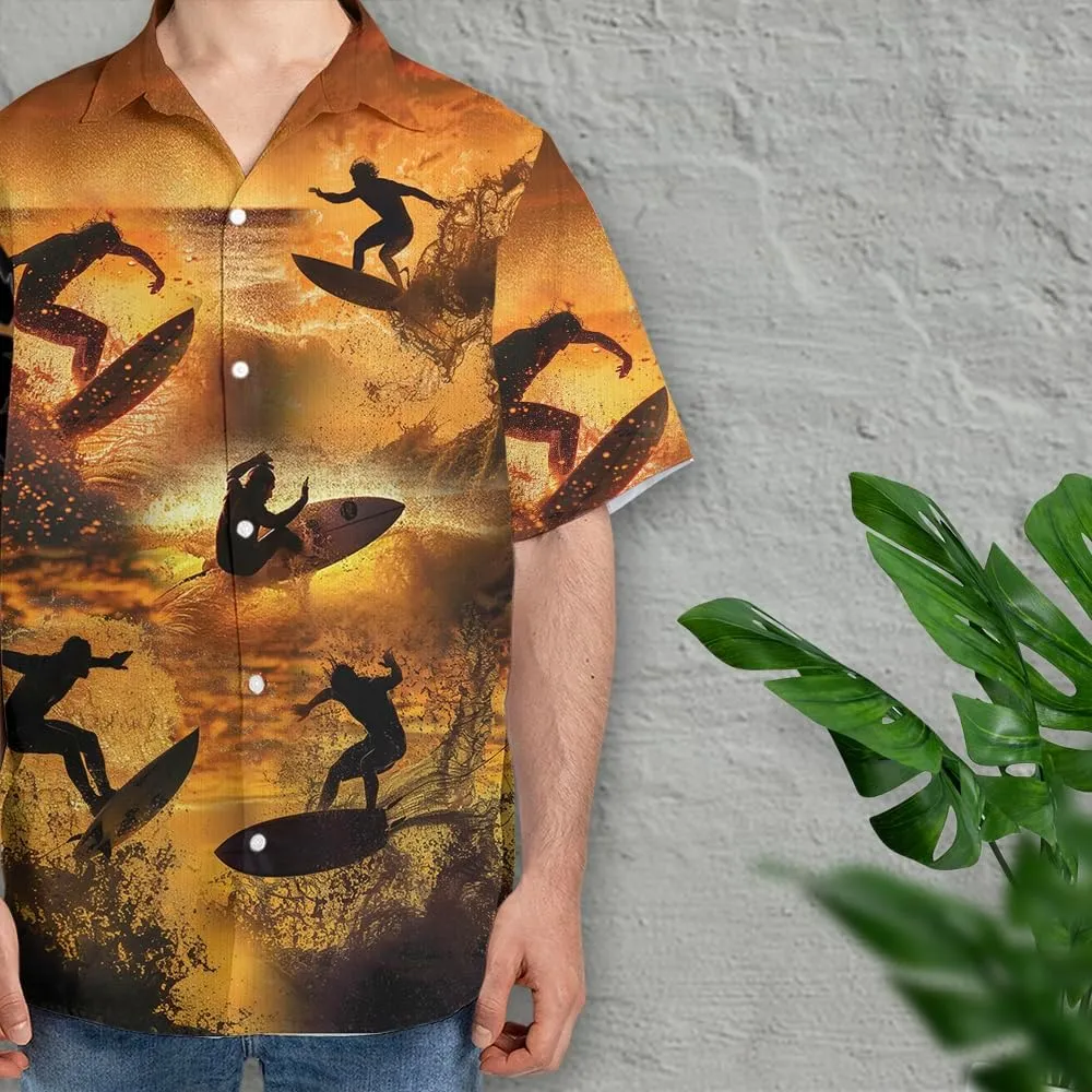 Surfboard Hawaiian Shirts for Men - Oceans Lover Button Down Mens Shirts Short Sleeve Luau Beach Shirt