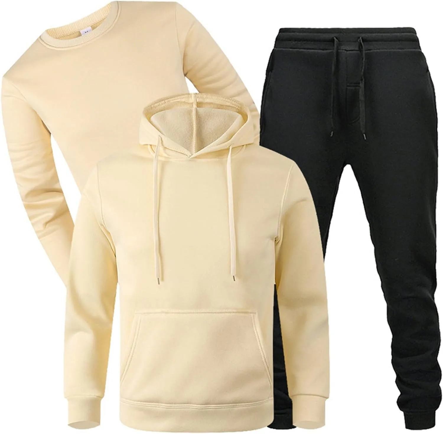 Sweatsuits for Men 3 Piece Heavyweight Fashion Hoodies, Long Sleeve Basic Tops and Jogger Sweatpants Outfits Tracksuits