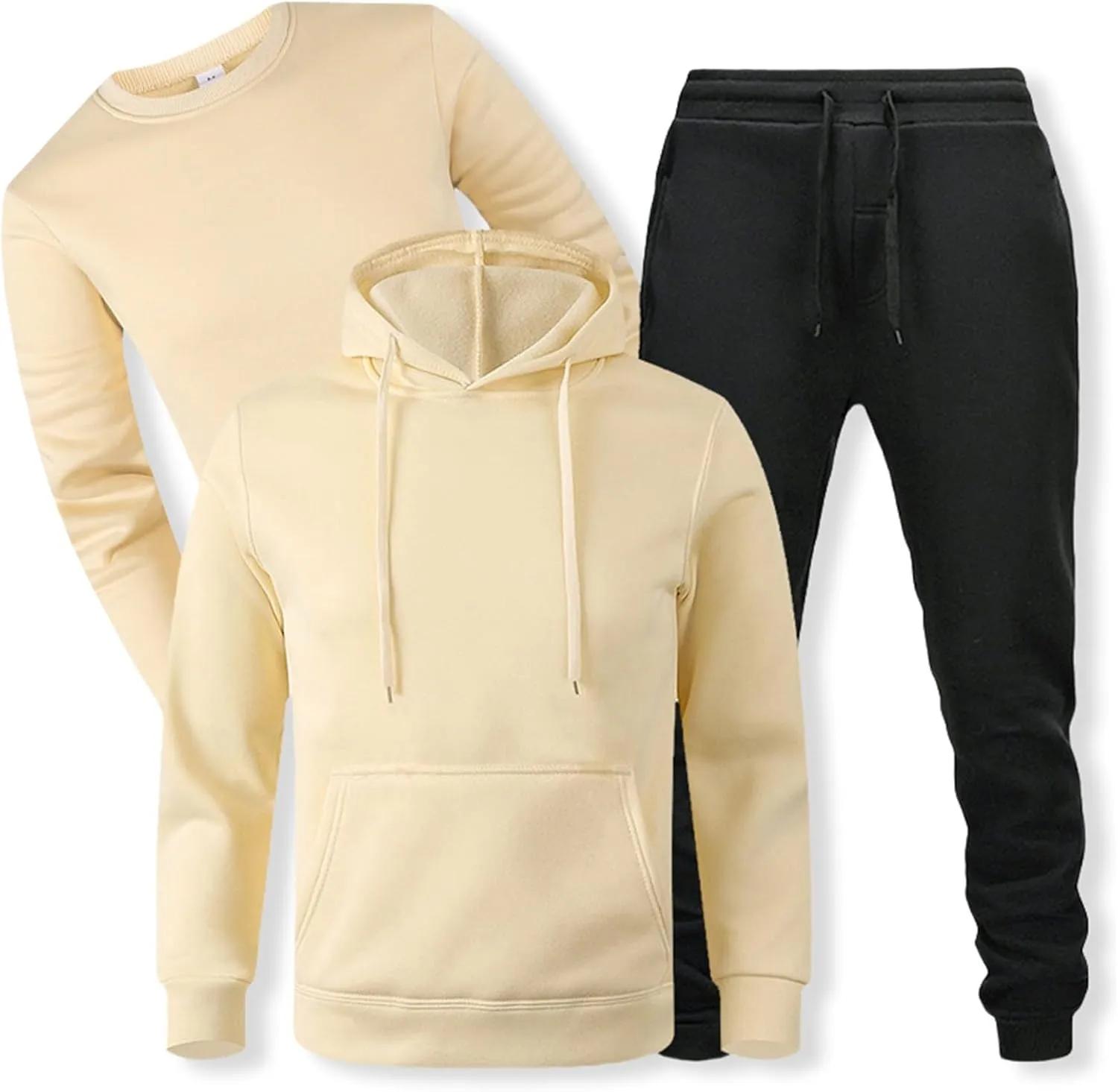 Sweatsuits for Men 3 Piece Heavyweight Fashion Hoodies, Long Sleeve Basic Tops and Jogger Sweatpants Outfits Tracksuits