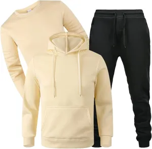 Sweatsuits for Men 3 Piece Heavyweight Fashion Hoodies, Long Sleeve Basic Tops and Jogger Sweatpants Outfits Tracksuits