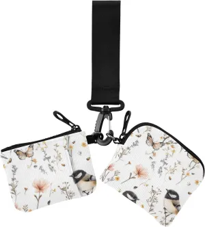 Sweet Chickadee Birds White Dual Wristlet Wallets for Women Slim Detachable ID Card Holders Protector with Zipper Pocket for Woman 2 Packs
