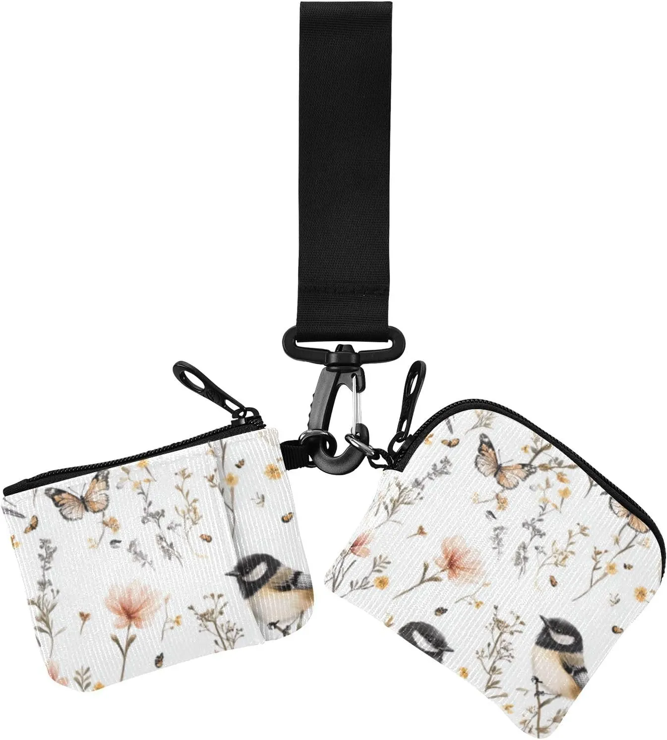 Sweet Chickadee Birds White Dual Wristlet Wallets for Women Slim Detachable ID Card Holders Protector with Zipper Pocket for Woman 2 Packs