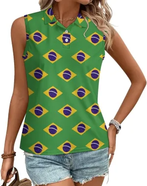 TAIZIYEAH Women's PO-LO Tank Top American Flag V Neck Sleeveless Loose Shirts Casual Pullover Blouse Shirts