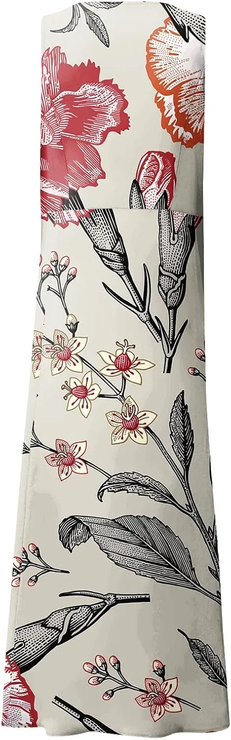 Tank Maxi Dress for Women with Pockets Summer Beach Dresses Casual Loose Fit Cotton Flowy Sundress Plus Size