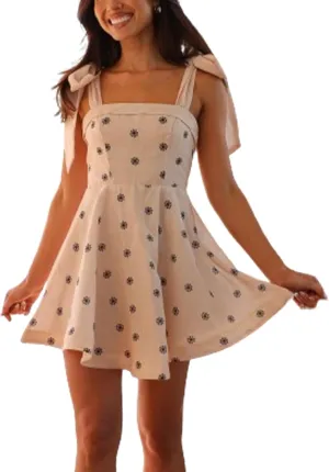 Tempura Women Tie Shoulder Mini Dress Casual Backless Ruffled A-Line Party Dress for Beach Streetwear