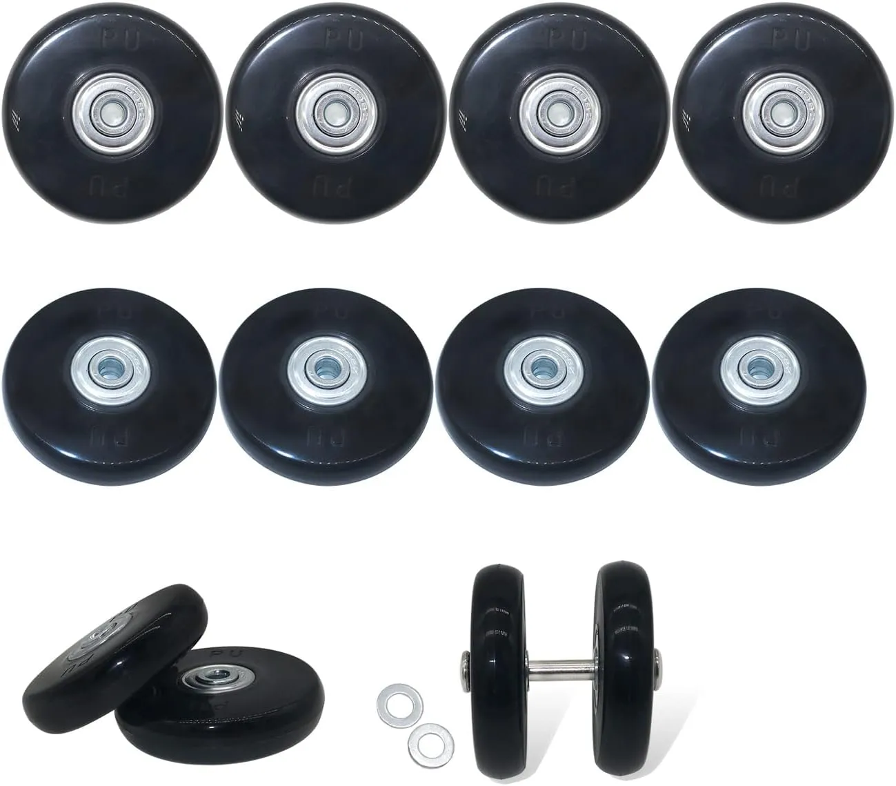 Thickness 14mm Luggage Suitcase Replacement Wheels Mute Wear-Resistant Rubber Swivel Trolley Casters Repair Set 8-piece OD 2.36" (60mm)