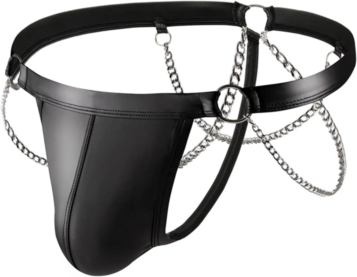 TiaoBug Men's Jockstrap Underwear Faux Leather G-String Thong Panties Low Rise Bulge Pouch Briefs