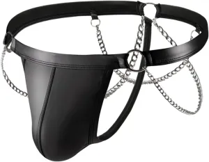 TiaoBug Men's Jockstrap Underwear Faux Leather G-String Thong Panties Low Rise Bulge Pouch Briefs