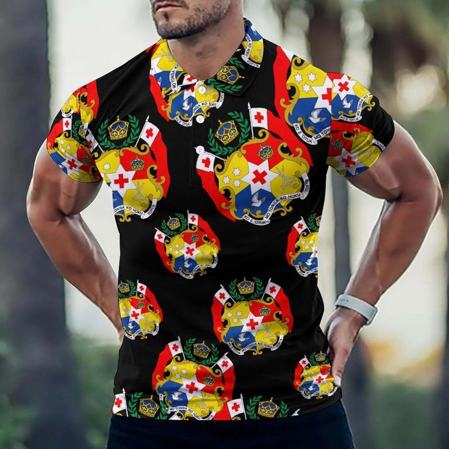 Tonga National Emblem Tongan Mens Polo Shirts Quick Dry Short Sleeve T-shirts Slim Tennis Collared Tees Tops