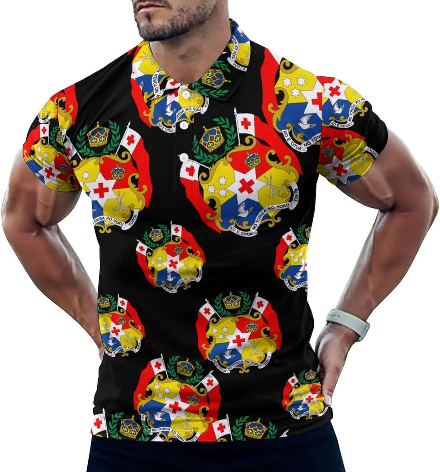Tonga National Emblem Tongan Mens Polo Shirts Quick Dry Short Sleeve T-shirts Slim Tennis Collared Tees Tops