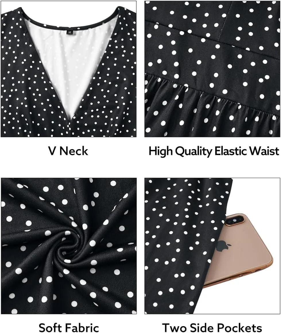 ULTRANICE Women's Fall Casual Long Sleeve Dresses V Neck Swing Midi Dress with Pockets