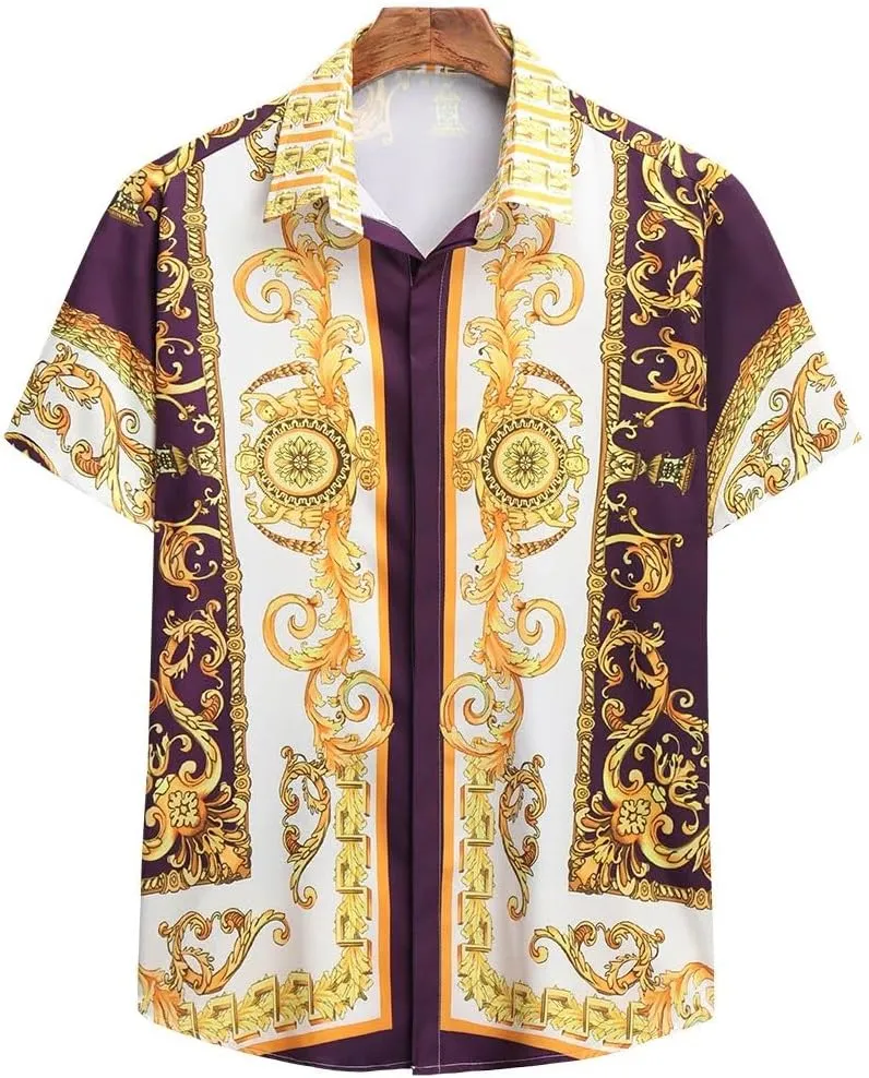 Unisex Breathable Hawaiian Baroque French Men's Shirts Street Loose Men's Streetwear Shirts
