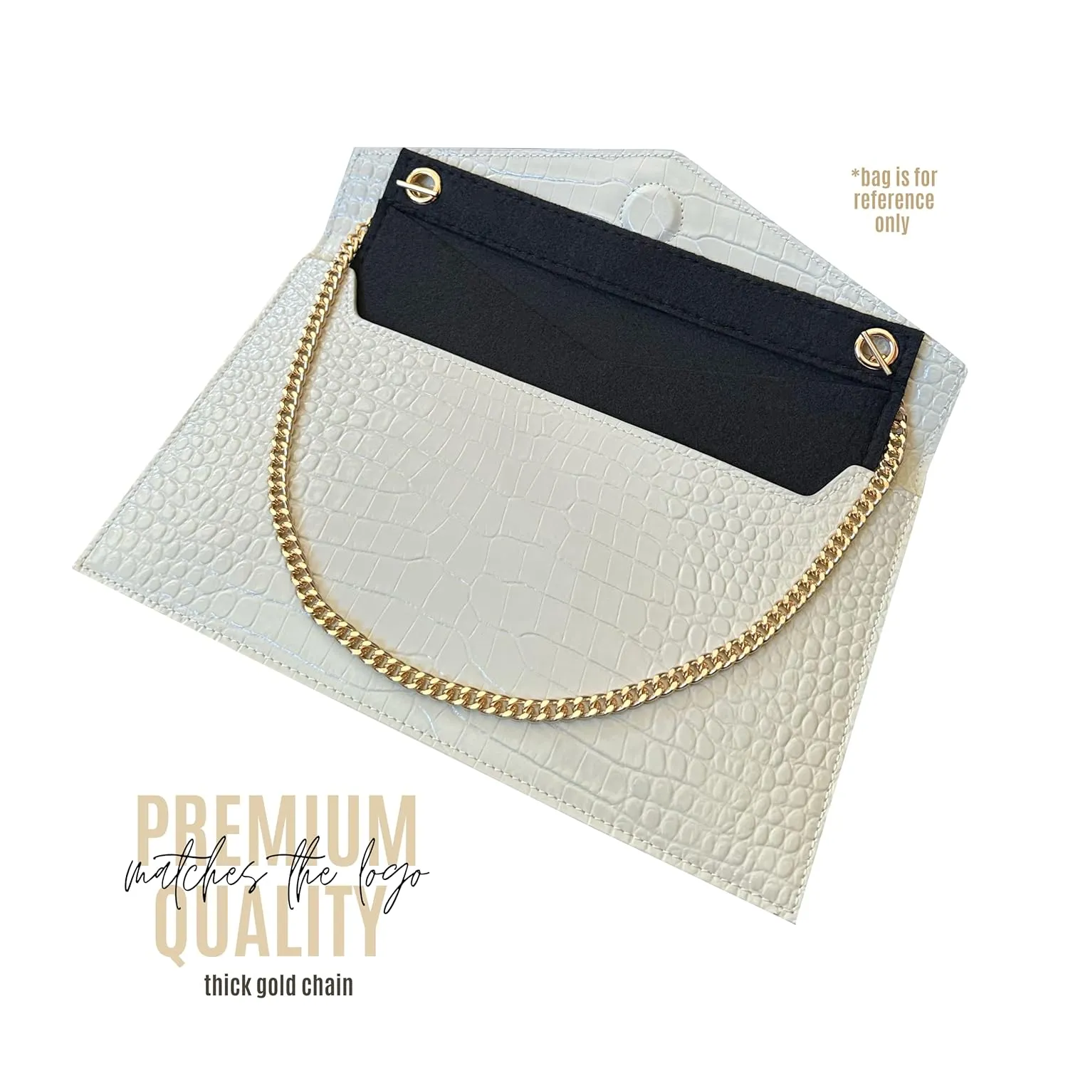 Uptown Clutch Conversion Kit with Gold Chain Wristlet Insert Wallet on Chain WOC Uptown Pouch Insert (Beige)