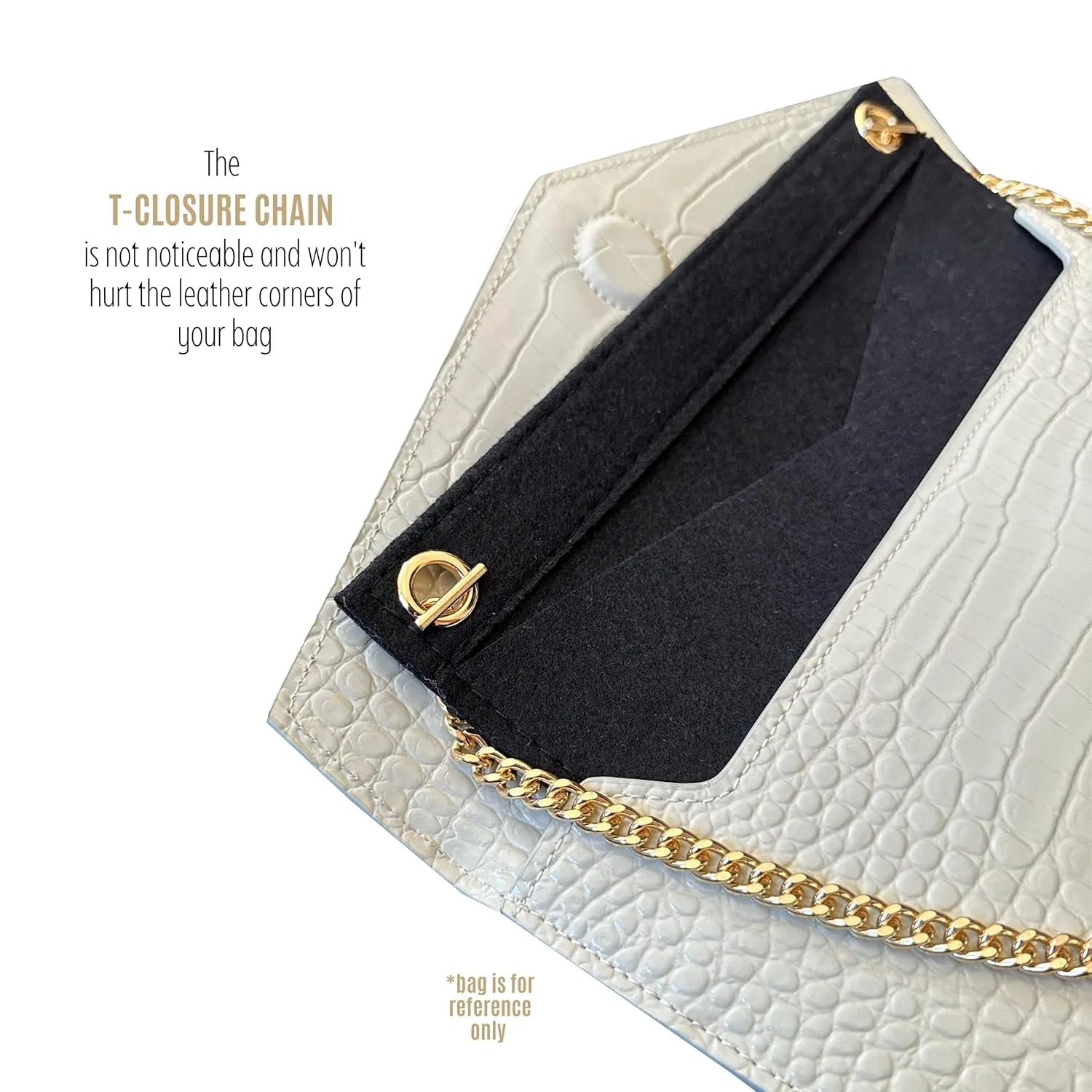 Uptown Clutch Conversion Kit with Gold Chain Wristlet Insert Wallet on Chain WOC Uptown Pouch Insert (Beige)