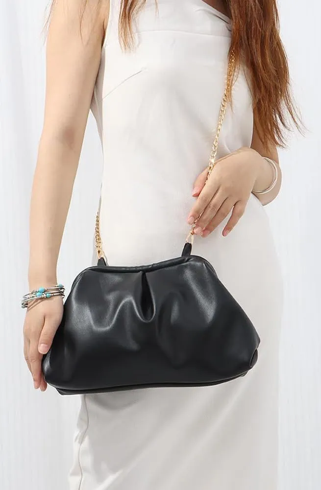 Vegan Leather Clutch Purse for Women Cloud Dumpling Chain Bag Trendy Evening Handbags Shoulder Bag for Party Wedding