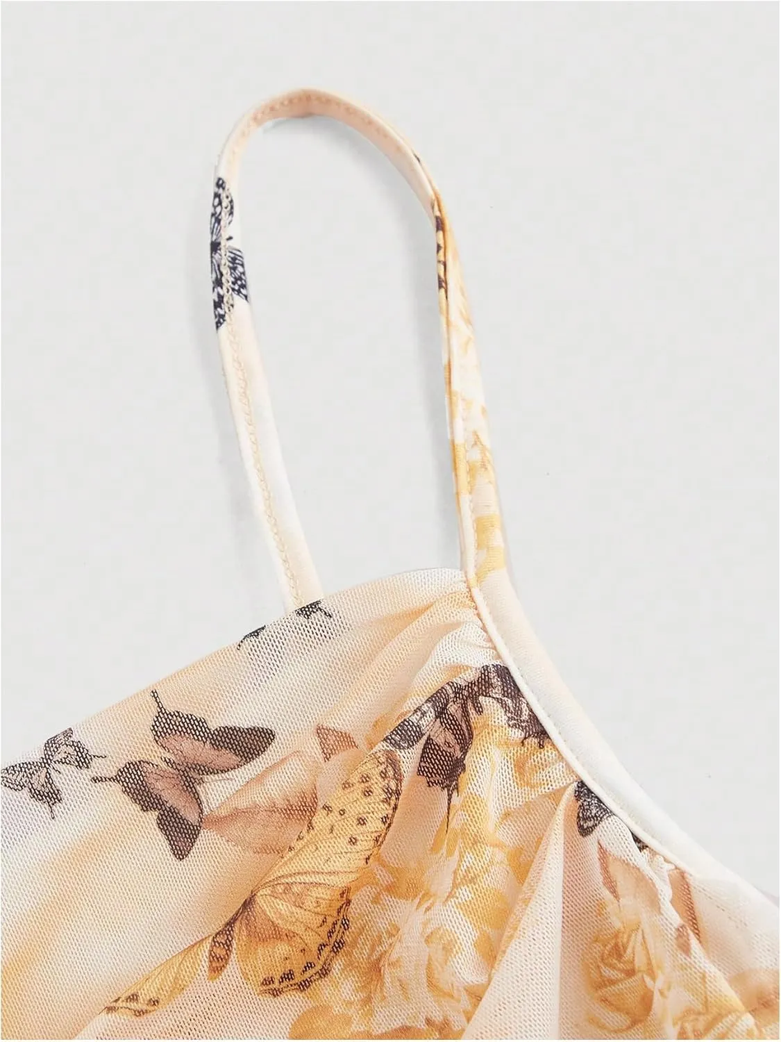 Verdusa Women's Butterfly Print Ruched Bodycon Dress Ruched Backless Cami Long Dress