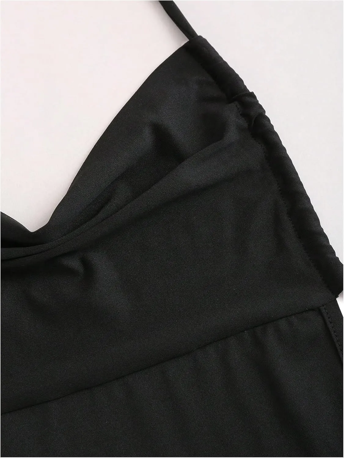 Verdusa Women's Drape Neck Halter Dress Ruffle Ruched Tie Back A Line Mini Dresses