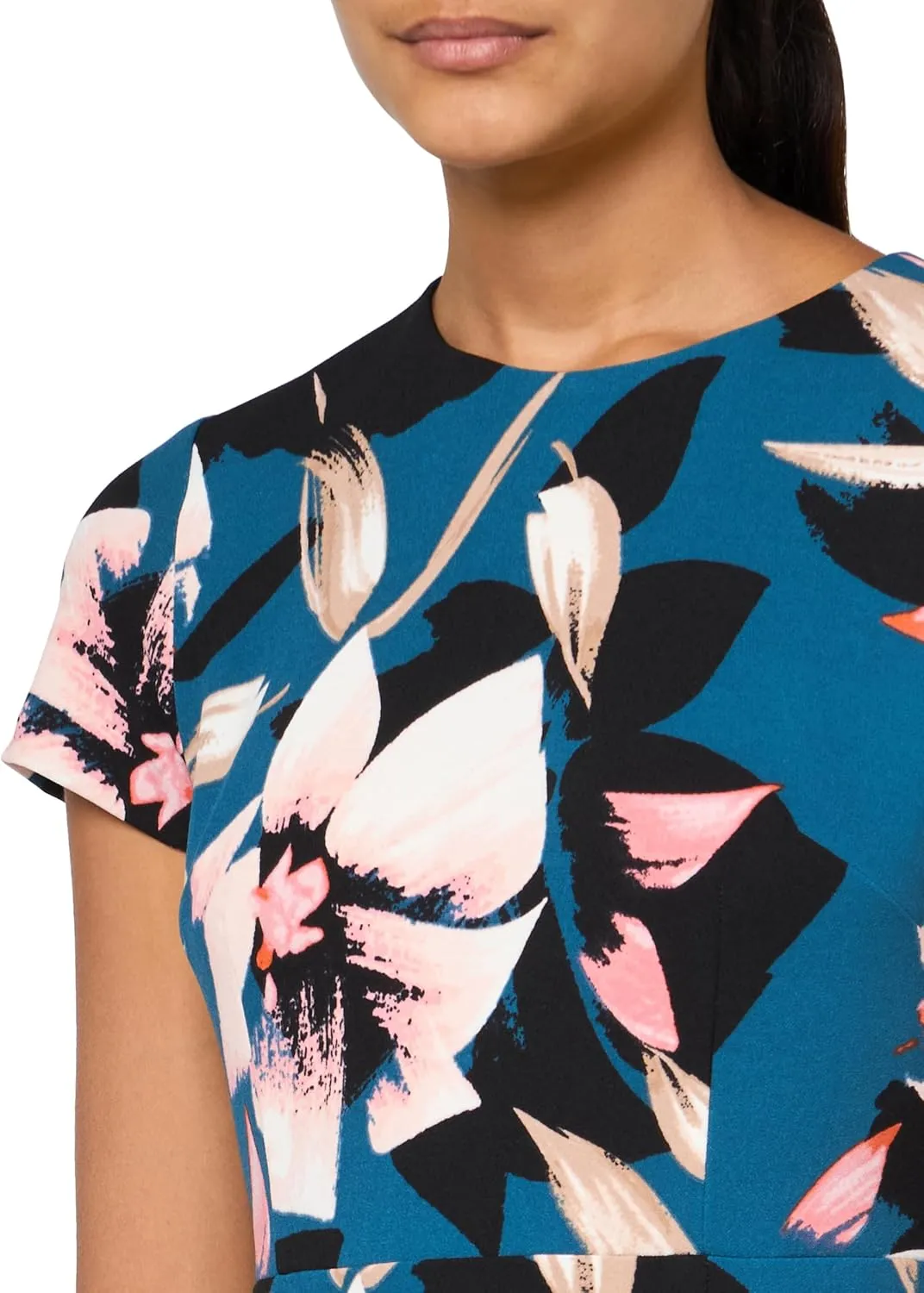 Vince Camuto Women's Short Sleeve High Neck A-line Mini Dress