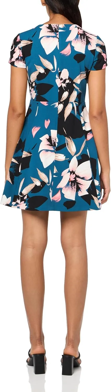 Vince Camuto Women's Short Sleeve High Neck A-line Mini Dress