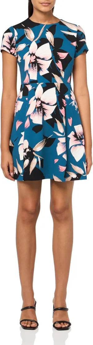 Vince Camuto Women's Short Sleeve High Neck A-line Mini Dress