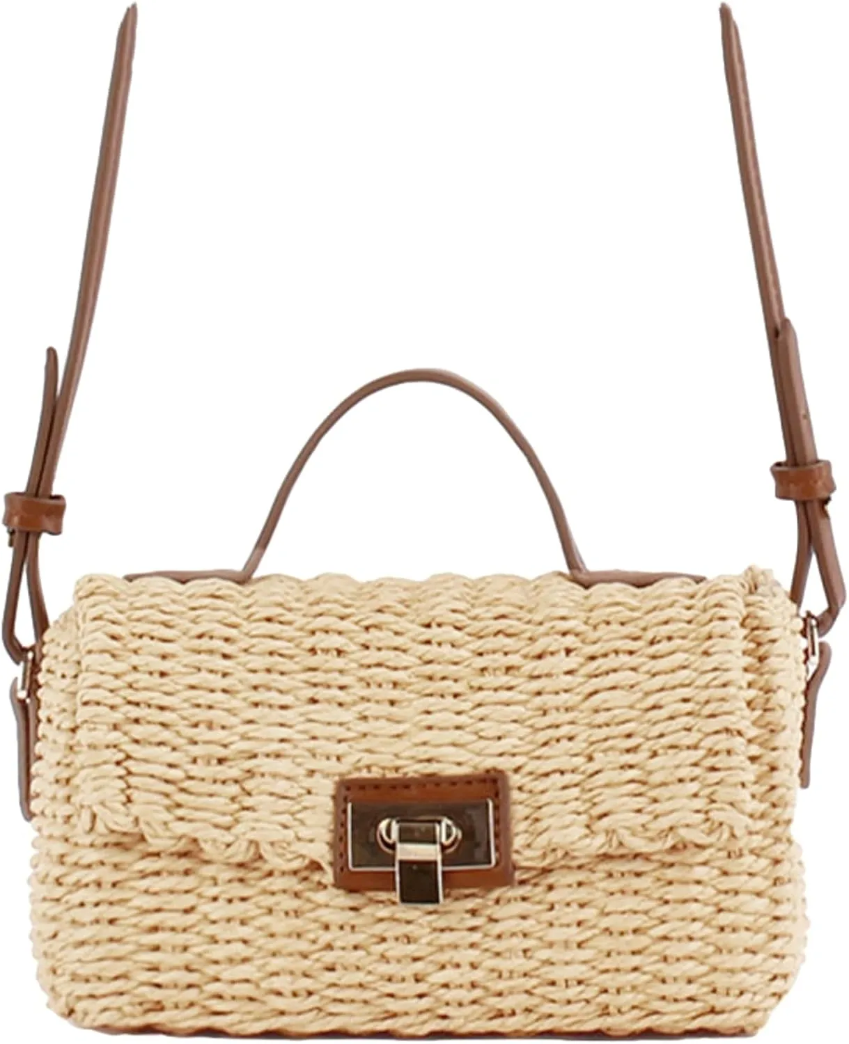 Vintage Hand Woven Crossbody Bag Women Summer Mini Straw Bag Vacation Small Square Handbag Top Handle
