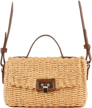 Vintage Hand Woven Crossbody Bag Women Summer Mini Straw Bag Vacation Small Square Handbag Top Handle