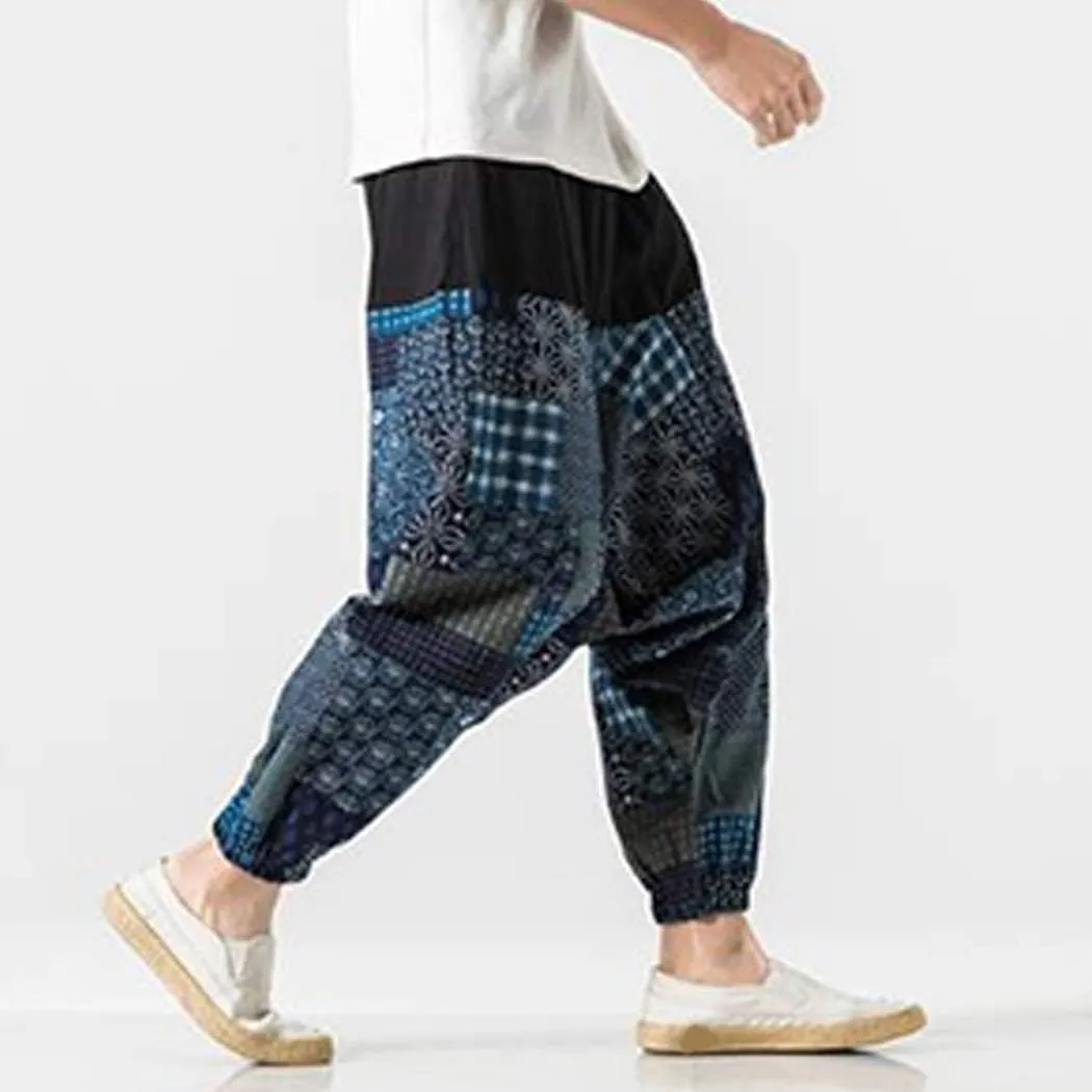 watersouprty Men's Harem Pants Casual Linen Pants Elastic Waist Wide Leg Baggy Yoga Pants