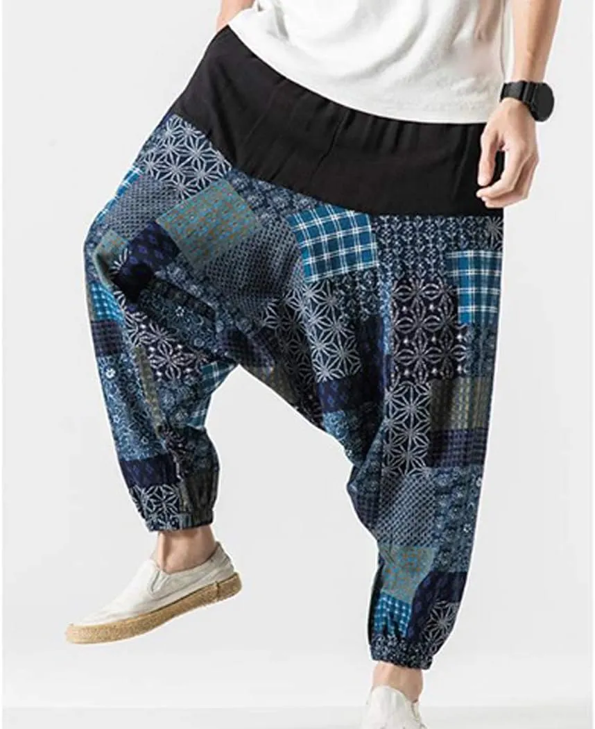 watersouprty Men's Harem Pants Casual Linen Pants Elastic Waist Wide Leg Baggy Yoga Pants