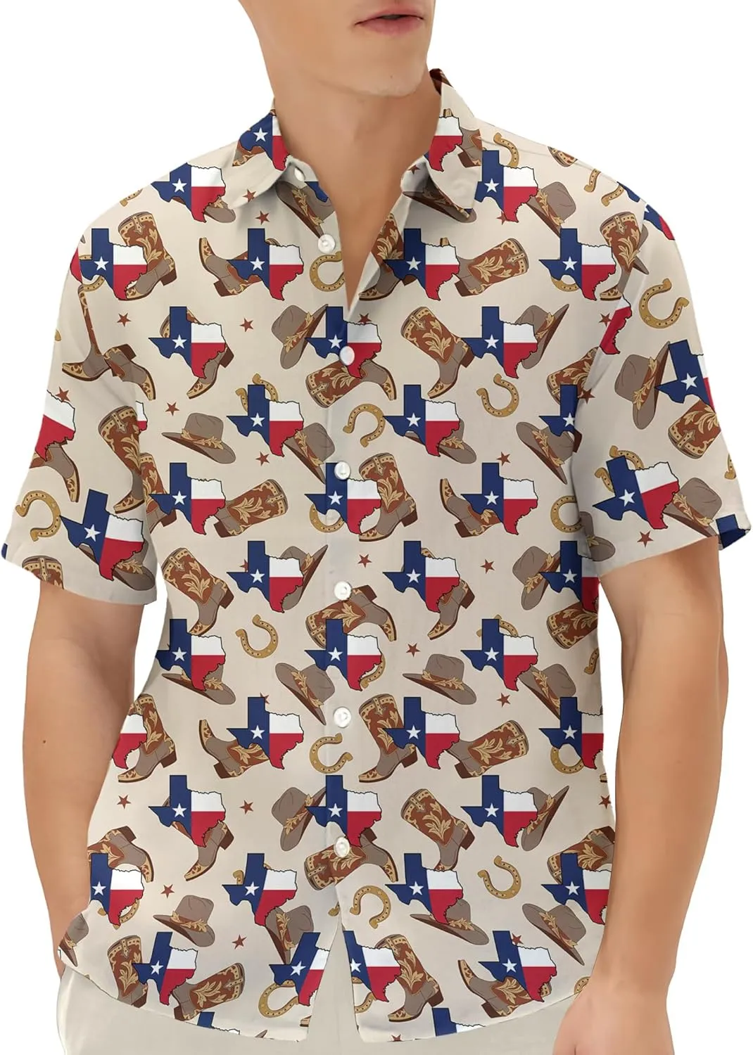 Western Hawaiian Shirt for Men Short Sleeve Cowboy Texas Funny Button Down Shirts