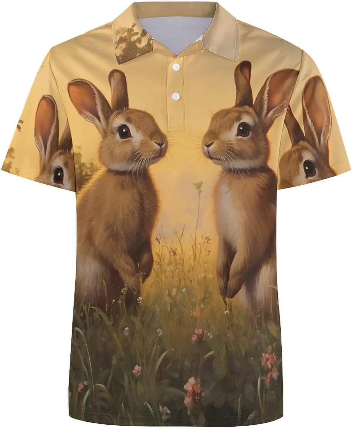 Wild Rabbits Hares Mens Polo Shirts Quick Dry Short Sleeve T-shirts Slim Tennis Collared Tees Tops