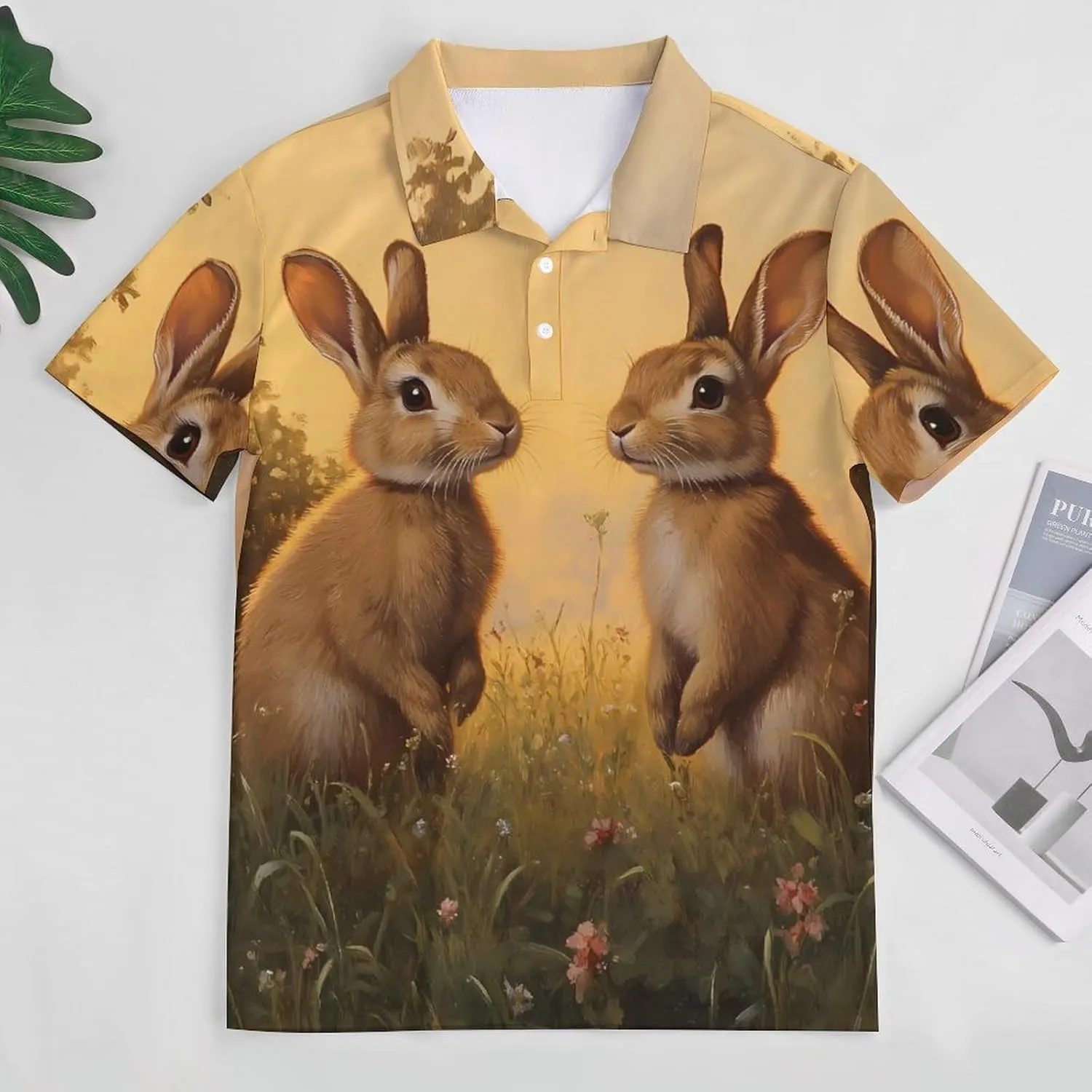 Wild Rabbits Hares Mens Polo Shirts Quick Dry Short Sleeve T-shirts Slim Tennis Collared Tees Tops