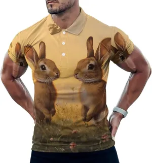 Wild Rabbits Hares Mens Polo Shirts Quick Dry Short Sleeve T-shirts Slim Tennis Collared Tees Tops