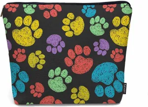 Woman Makeup Bag Dog Paw, Rainbow Doodle Paw Prints Cat Footprint Makeup Bags Travel Cosmetic Bags Toiletry Makeup Organizer Pencil Pouch Make Up Cosmetic Bag For Owners Lady Birthday Gifts