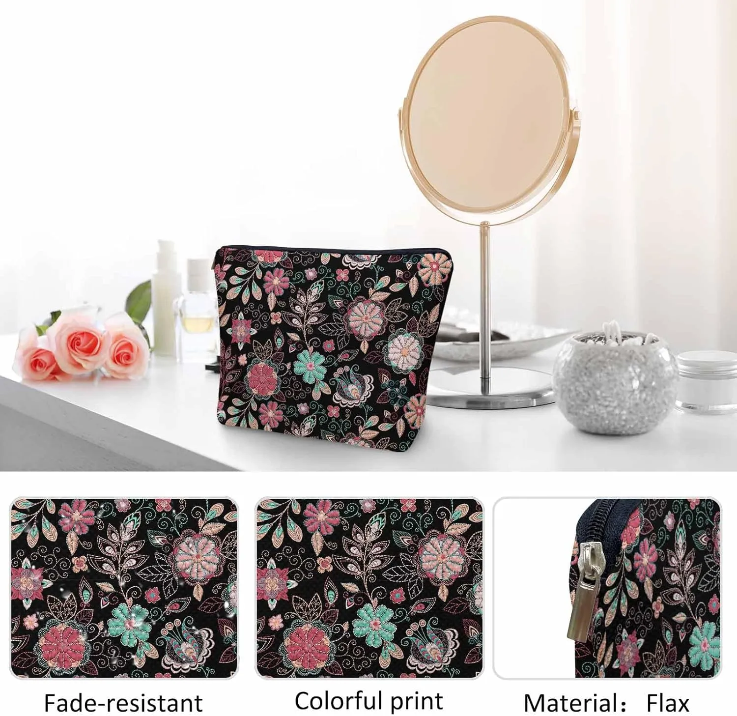 Woman Makeup Bag Paisley Flower, Colorful Paisley Floral Red Makeup Bags Travel Cosmetic Bags Toiletry Makeup Organizer Pencil Pouch Make Up Cosmetic Bag For Owners Lady Birthday Gifts