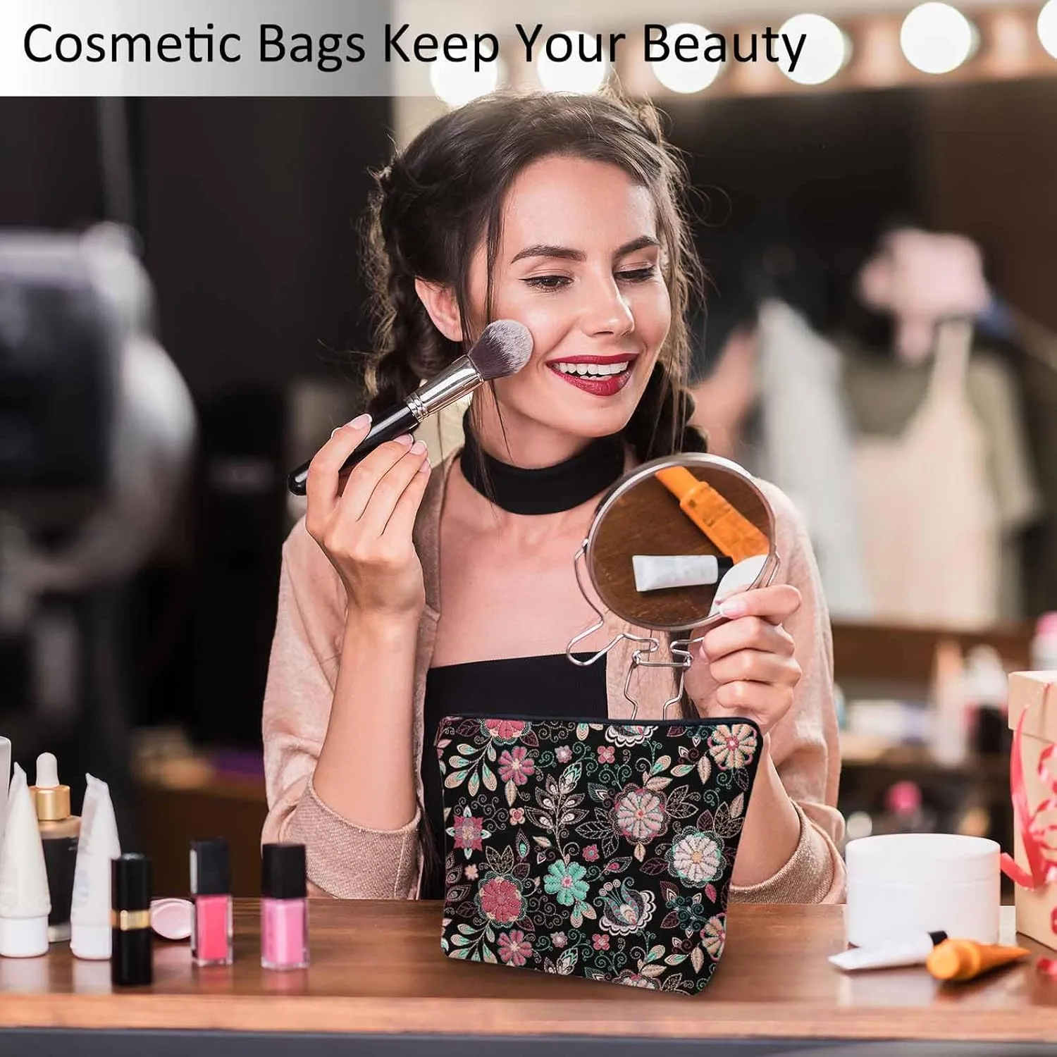 Woman Makeup Bag Paisley Flower, Colorful Paisley Floral Red Makeup Bags Travel Cosmetic Bags Toiletry Makeup Organizer Pencil Pouch Make Up Cosmetic Bag For Owners Lady Birthday Gifts