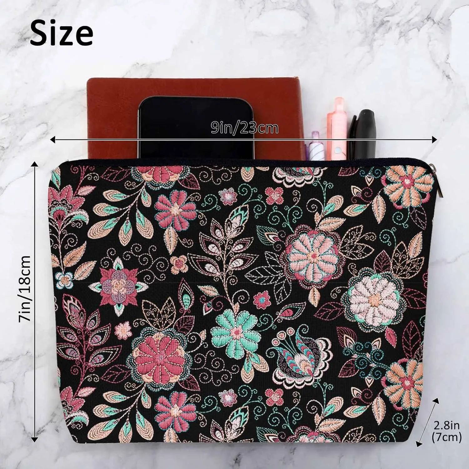 Woman Makeup Bag Paisley Flower, Colorful Paisley Floral Red Makeup Bags Travel Cosmetic Bags Toiletry Makeup Organizer Pencil Pouch Make Up Cosmetic Bag For Owners Lady Birthday Gifts