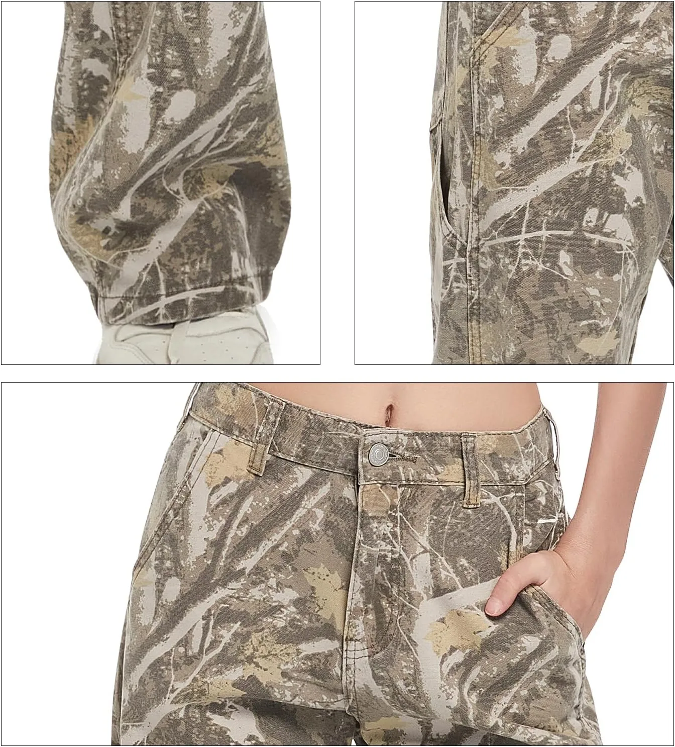 Women Camouflage Cargo Pants Straight Wide Leg Trousers Jeans with Pockets